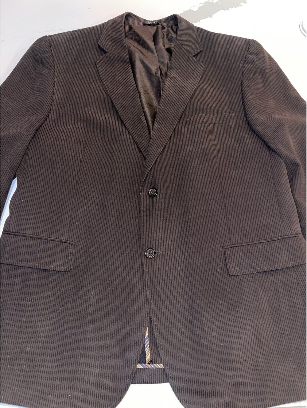 DESIGNER JONES NEW YORK 2 BUTTON 100% POLY DRY CLEAN BROWN DRESS SUIT JACKET 46R